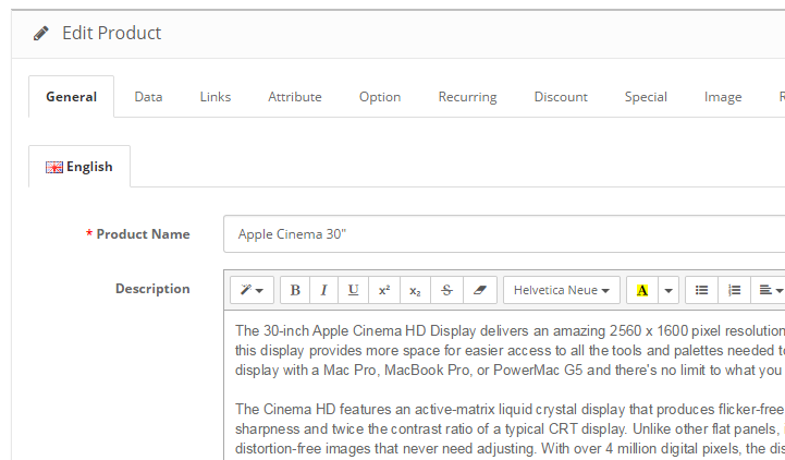 General Product settings Cart 2